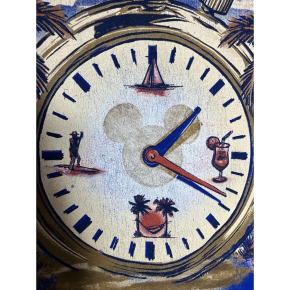 Disney Men's Large Blue Mickey Mouse Living on Island Time Stopwatch T-Shirt - Picture 6 of 7